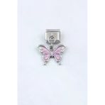 Sortie Aksesuar Pembe Kelebek Figürlü Zirkon Taşlı Paslanmaz Çelik Italyan Charm Bileklik Kişiselleştirme Eki Link