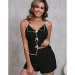 Şortlu Pijama Takımı , Ince Askılı Kadın Gecelik - Siyah - XL