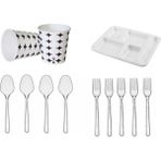 Sos Tedarik 5 Gözlü Köpük Tabak + Plastik Çatal + Kaşık 7 Oz Bardak