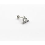 Sose Moda Taşlı Üçgen Model Tragus Piercing - Gümüş | Anti Alerjik, Kararma Yapmaz, 8 mm