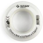 Sosin 8 Metre Ptfe Tesisat Sızdırmazlık Malzemesi - 12Mm Genişlik - Musluk, Batarya Boru Dişlisi Sızdırmazlık Ekipmanı - Profesyonel Tesisatçı Tipi Yalıtım Ürünü (2 Adet)