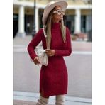 Sosostyle Kadın Uzun Kollu Loren Yünlü Motifli Midi Boy Triko Elbise - Bordo - Standart