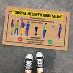 Sosyal Mesafe Uyari Kapi Onu Ve Ev Ici Paspas 45X75 Cm