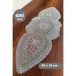 SosyeteDükkanı İTALYAN Model GRİ Renk Oval Kuru Runner Özel Işlemeli Dantel Detaylı (90X35CM)