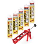 Soudal Beyaz Silikon 280 Gram 5 Adet + Silikon Tabancası Set
