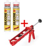 Soudal Şeffaf Silikon 280 Gram 2 Adet + Silikon Tabancası Set