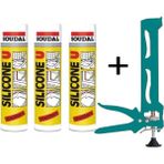 Soudal Şeffaf Silikon 280 ml 3 Adet + Silikon Tabancası