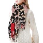 Soudittur Şal Bayan Kış Leopar Desenli Pashmina Şal ve Püsküllü Şal Uzun Kış Şalı Sıcak Büyük Beden XXL Şal, Kırmızı, 180*70 cm
