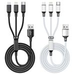 Souina Çoklu USB Şarj Kablosu 3A, 3'ü 1 Arada Çift Telefon/C Tipi Mikro USB Bağlantı Noktası Adaptörlü Hızlı Şarj Kablosu Konektörü, Tablet Telefon 12 11 Pro 8 7 6 Samsung Galaxy (4FT/2Paket) ile Uyumlu