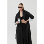 Soul Kadın Garni Çizgili Detaylı Trench Trençkot 32141 - Siyah - L - XL
