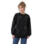 SOUL Kadın Siyah Sweatshirt, Bisiklet Yaka, Uzun Kol, S-M