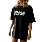 Soul True Kadın%100 Pamuk Bisiklet Yaka Oversize Boyfriend Yarım Kollu Yoga (Siyah)