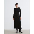Soulife Beli Lastikli Kloş Triko Etek - Siyah - XL