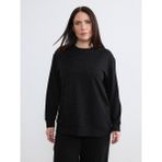 Soulife Büyük Beden Bisiklet Yaka Taşlı Kadın Sweatshirt - Siyah - 4XL