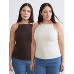 Soulife Büyük Beden Halter Yaka Kadın Atlet 2'li - Bej - 3XL