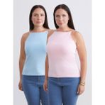 Soulife Büyük Beden Halter Yaka Kadın Atlet 2'li - Pembe - 2XL