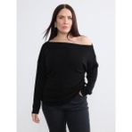 Soulife Büyük Beden Kayık Yaka Büzgülü Kadın Triko Kazak - Siyah - 3XL