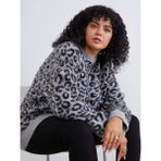 Soulife Büyük Beden Leopar Desenli Kadın Triko Kazak - Gri - 2XL