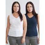 Soulife Büyük Beden V Yaka Kadın Atlet 2'li - Beyaz - 2XL