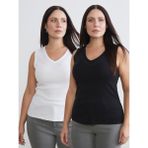 Soulife Büyük Beden V Yaka Kadın Atlet 2'li - Siyah - 5XL