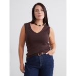 Soulife Büyük Beden V Yaka Kadın Atlet - Kahverengi - 3XL