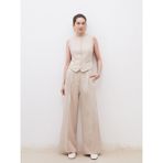 Soulife Loose Fit Krep Kadın Pileli Pantolon - Bej - 42