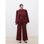Soulife Loose Fit Krep Kadın Pileli Pantolon - Bordo - 42