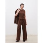 Soulife Loose Fit Krep Kadın Pileli Pantolon - Kahverengi - 42