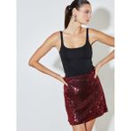 Soulife Standart Fit Pul Payetli Mini Etek - Bordo - 38