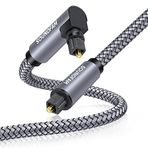 SOUNDFAM 90 Derece Optik Ses Kablosu 3 ft/1M, Dik Açı Toslink Kablosu 360 Derece Serbest Dönen Fiş Fiber Optik Kablo Erkekten Erkeğe Ses Çubuğu için, TV-Gri