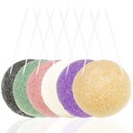 SourceTon Doğal Konjac yüz süngeri, 6 renk, konjac peeling yüz süngeri seti, yumuşak yüz temizliği ve peeling için, antrasit, zerdeçal, Fransız yeşili, beyaz, pembe ve mor