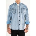 Souris Erkek Buz Mavisi Slim Fit Dar Kesim Yıkamalı Kot Gömlek