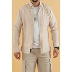 Souris Erkek Taş Rengi Slim Fit Dar Kesim Viskon Keten Gömlek