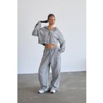South Coast Gri Soluk Efektli Crop Hoodie Ve Sweatpants Takım