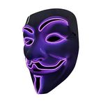 SOUTHSKY LED Maske, Vendetta Maskeleri için V, Cadılar Bayramı Kostüm Cosplay Partisi için Neon Işıklı Beyaz Tam Yüz Maskeleri (Mor)