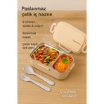 Sowo Home Çelik Beslenme Kabı 2 Bölmeli, Çatal Kaşıklı ,Hava Kilitli, Mikrodalgada Kullanılabilir, BPA'sız