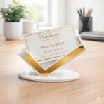 Soylu Pleksi Beyaz ve Gold Detaylı Masa Üstü Organizer Kartlık, Şık Modern Tasarım Pleksi Kartvizitlik