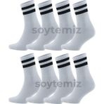 Soytemiz Çizgili Kolej Çorap 8 Çift Beyaz Unisex - Standart - Çok Renkli