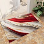 Soyut Beyaz Kırmızı Parça Halı 50 x 80 cm - Benzersiz Pürüzsüz Yeşim İpek Doku Kaymaz Atma Halı Koridor Banyo Çamaşır Odası ve Mutfak için - Şık Zemin Paspası