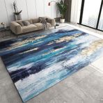 Soyut Mavi Çizgili Eskitilmiş Halı, Retro Grunge Makinede Yıkanabilir Halı, Oturma Odası ve Yatak Odası için Yumuşak Peluş Paspas, 170x240 cm - Şık Zemin Dekoru