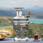 Sözenler 4 Litre Krom Kömürlü Semaver Porselen Kulp KS11 P-Dicle