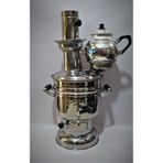 Sözenler Krom Odunlu Kömürlü 4.5 L Piknik Semaver + Özlem 1250 ML Demlik gri