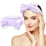 Spa fiyonk alın bandı, kadın, spa, saç bandı, kozmetik, mercan poları, saç bandı, elastik, kozmetik, alın bandı, geniş kenarlı, mercan poları, yıkama, yüz baş sargısı, duş, cilt bakımı için (mor 2)