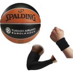 Spalding Basketbol Topu TF150 7 Euroleague TF150 5+Basketbol Kolluğu+Havlu Bıleklık - 5 Numara - Turuncu - Siyah