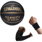 Spalding Basketbol Topu Varsity Black Gold TF-150 Size:7+Basketbol Kolluğu+Havlu Bıleklık - 6 Numara - Siyah - Sarı