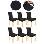 Spandex Mikro Petek Kumaş Likralı Lastikli Tüylenmez 6'lı Sandalye Kılıfı Kaliteli Sandalye Örtüsü (Siyah)