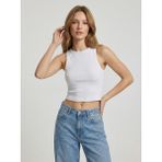 Sparrow Kadın Slimfit Fitilli Halter Yaka Esnek Örme Crop Atlet - Beyaz