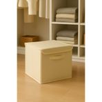 Spartek home textile 1 Adet-KAPAKLI Krem Dolap İçi Çamaşır Oyuncak Düzenleyici Katlanır Kapaklı Saklama Kutusu 30x30x30cm