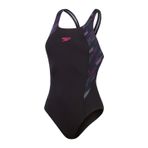 Speedo Hyperboom Splice Muscleback kadın mayosu (tekli paket), Siyah/Elektrik Pembesi/ABD Kömür, 36