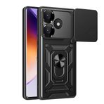 Spia Xiaomi Poco F6 ile Uyumlu Kılıf Sürgülü Siyah Panther Yüzüklü Silikon Orijinal (Xiaomi Poco F6 ile Uyumlu, Sürgülü Siyah)